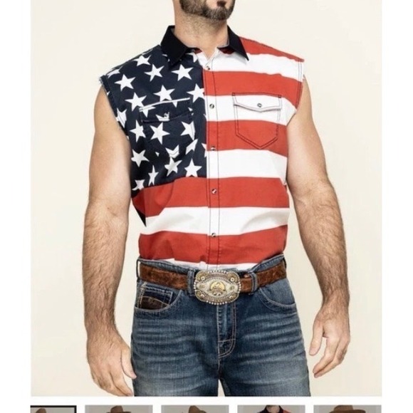 Cody James Mens M Sleeveless Shirt American Flag Western Snap Button Patriotic - Picture 2 of 9